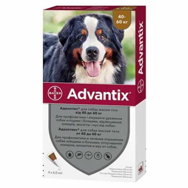 %% ADVANTIX Bayer - טיפות מפרעושים וקרציות לכלבים במשקל 40 עד 60 ק"ג