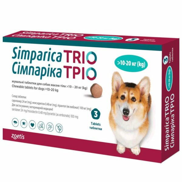 %% SIMPARICA TRIO - Simparica TRIO tablets against fleas, ticks and helminths for dogs weighing from 10 to 20 kg