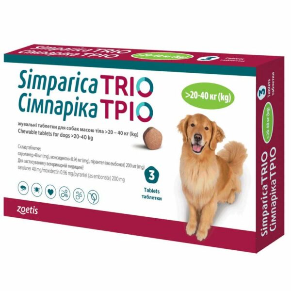 %% SIMPARICA TRIO - Simparica TRIO tablets against fleas, ticks and helminths for dogs weighing from 20 to 40 kg